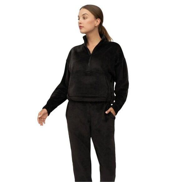 90 Degrees Double Butter 1/2 Zip Black Velour Pullover Size XL - Picture 4 of 7